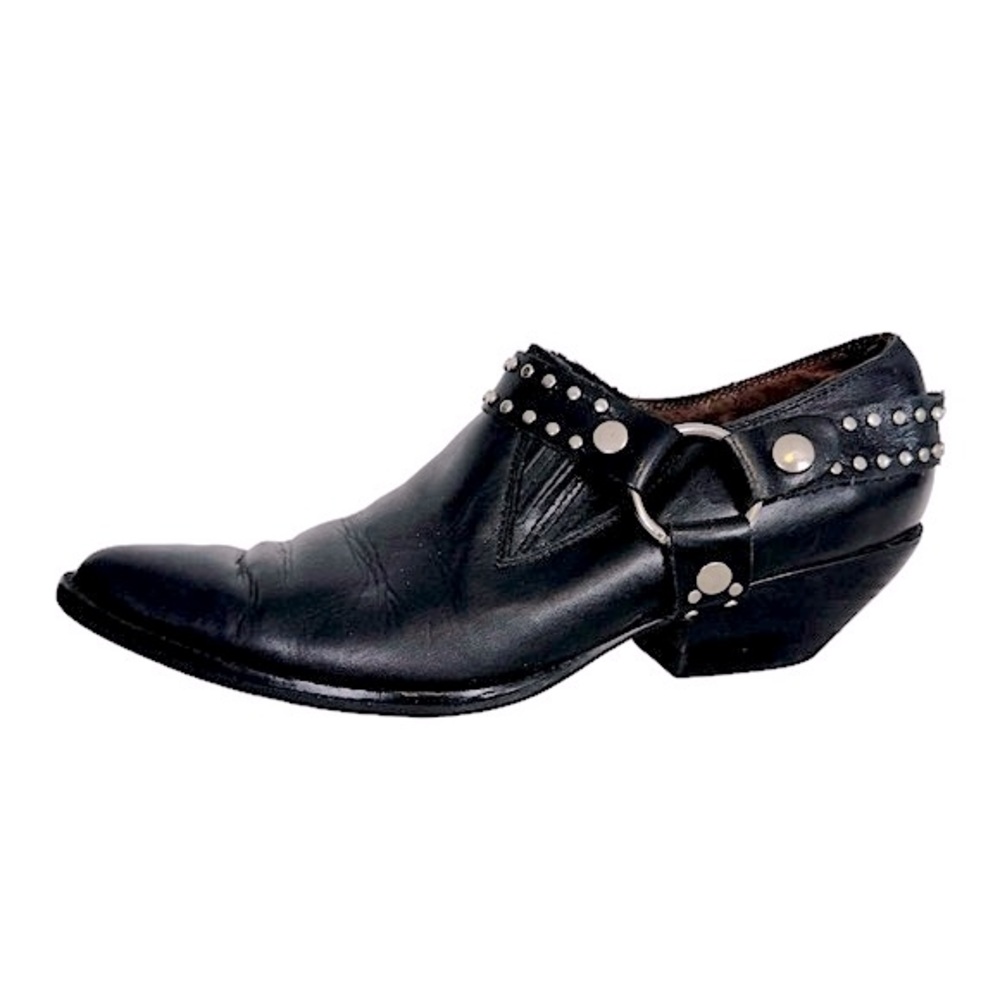 Guess Black Leather Studded Western Biker Ankle Shoes